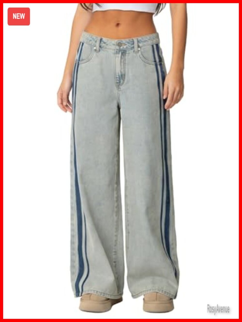Women's Washed Stretch Baggy Wide Straight Leg Jeans Casual Pants